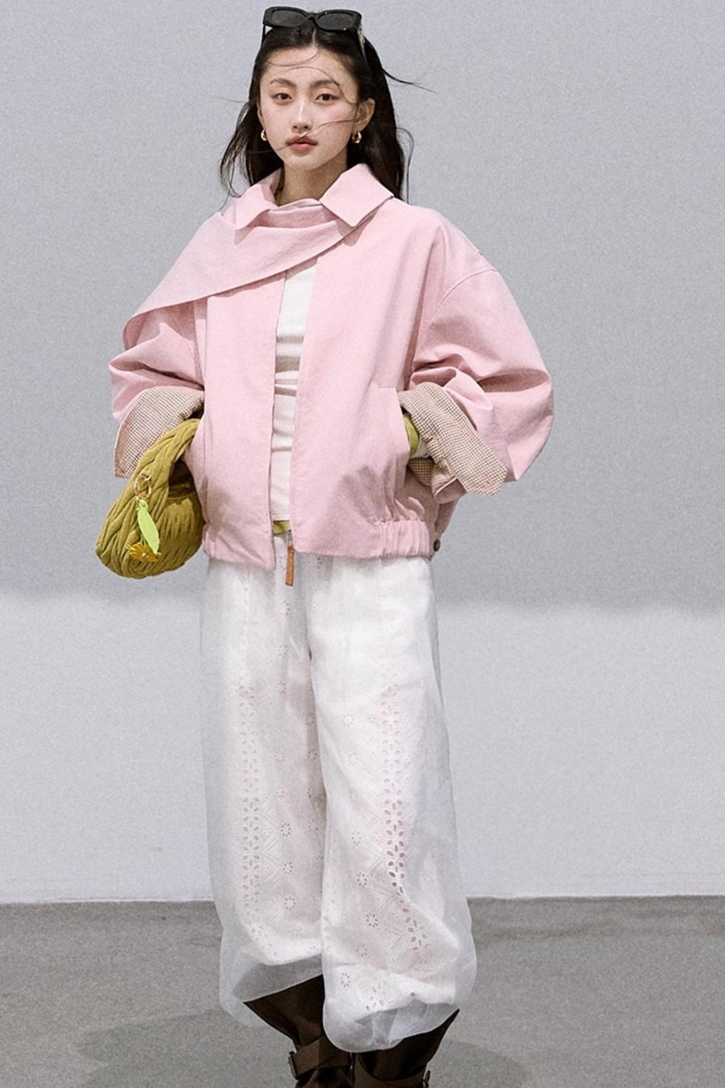 Shimmer Cotton High Waist Wide-Leg Pants