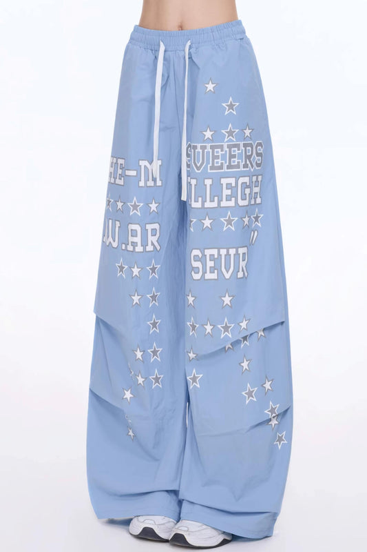 American Letter Print Wide-Leg Pants