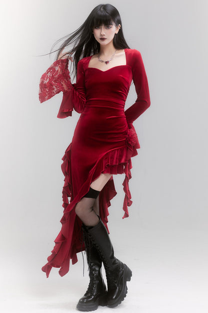 Women's Red Holiday Velvet Dress