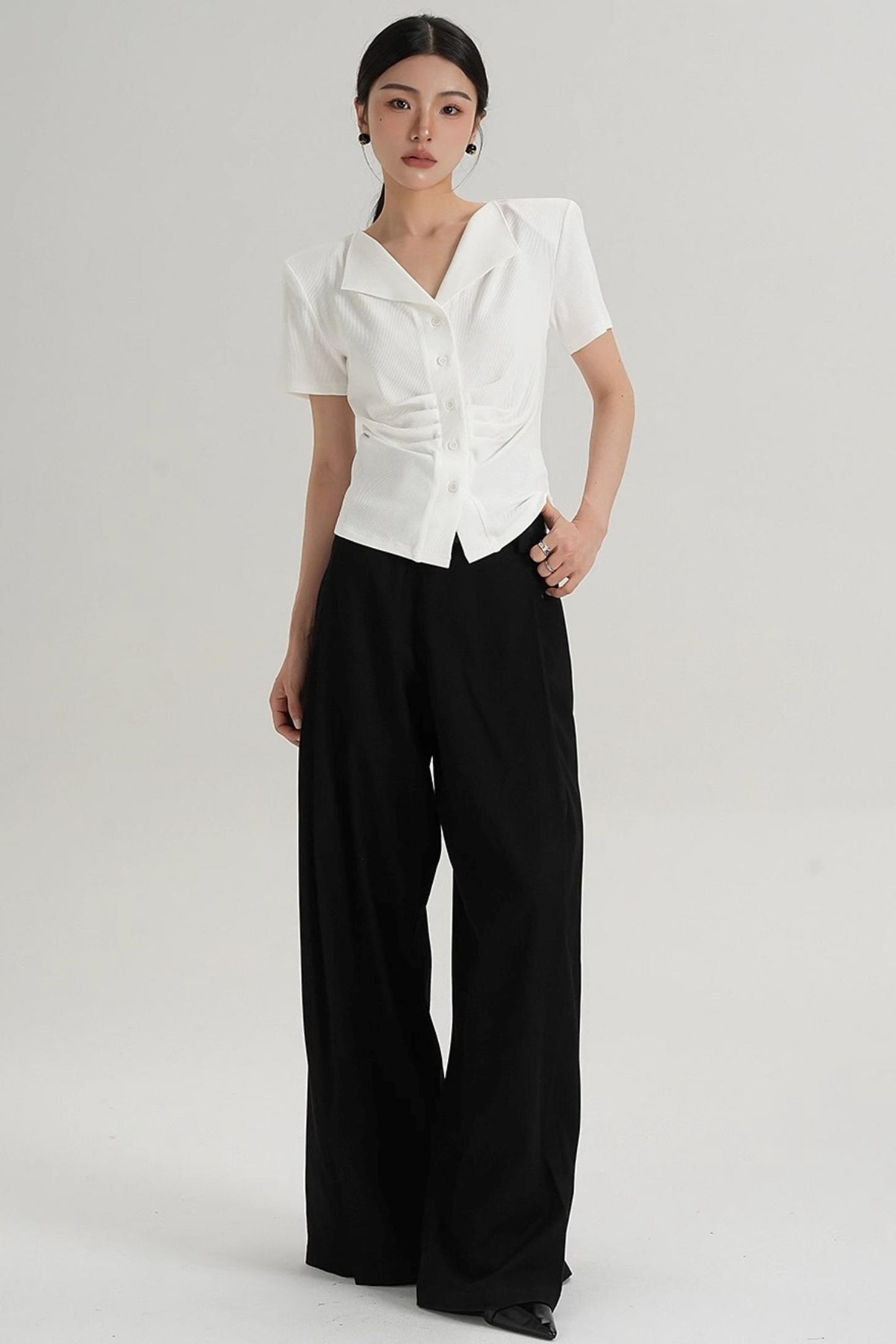 Pleated V-Neck Blouse