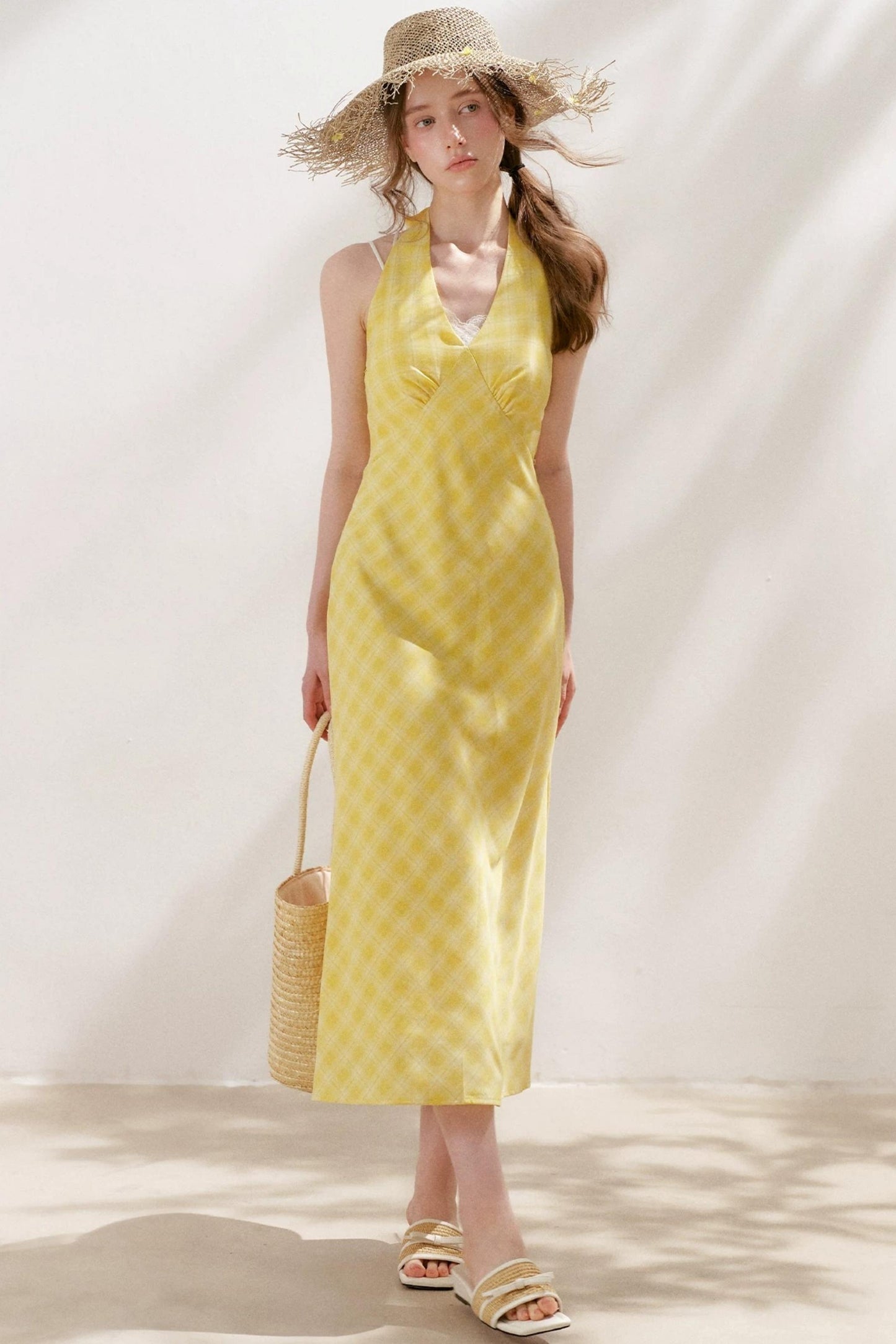 Staycation Plaid Halter Dress