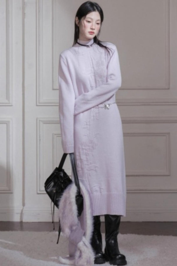 Light Purple Wool Floral Dress Set