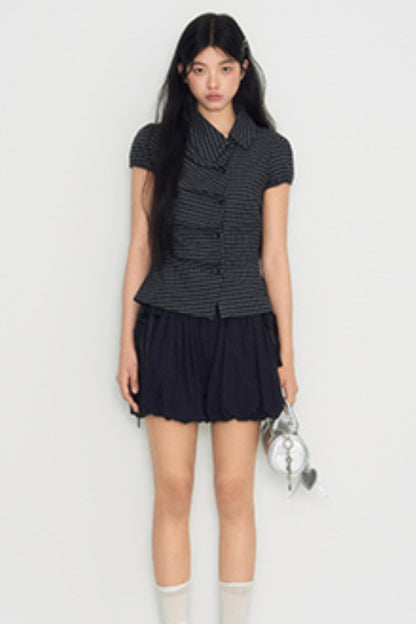 Nap Plaid Shirt & Pleated Skirt Set-Up