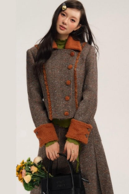 Vintage Wool Herringbone Coat Skirt Set-Up