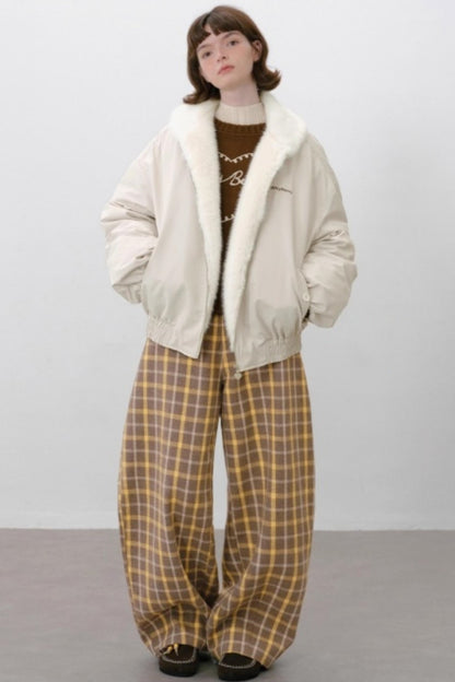 Retro Plaid Wide-Leg Pants