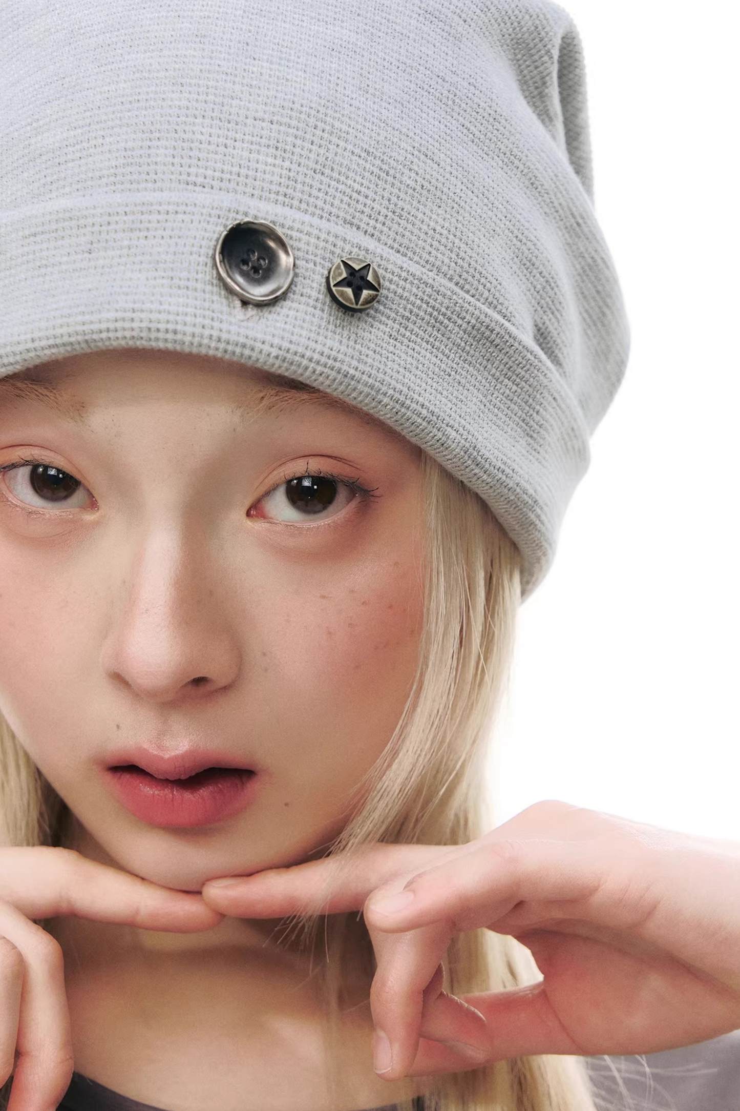 와플 니트 버튼 모자