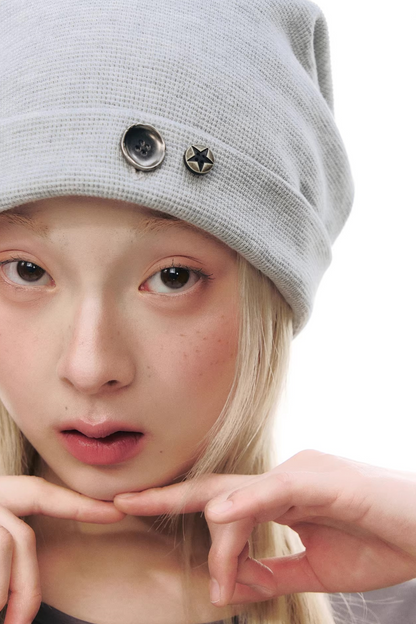 와플 니트 버튼 모자