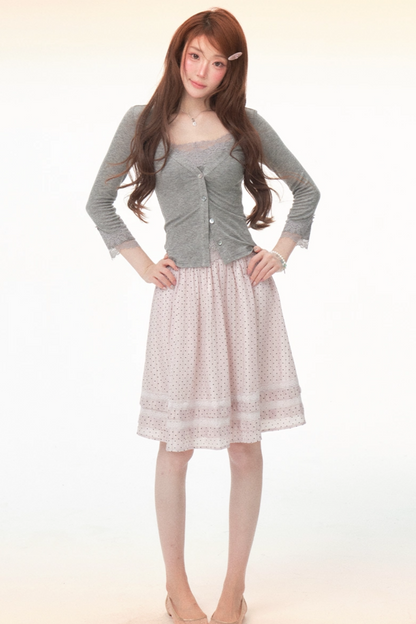 Completo canotta in pizzo Tencel e lana e gonna