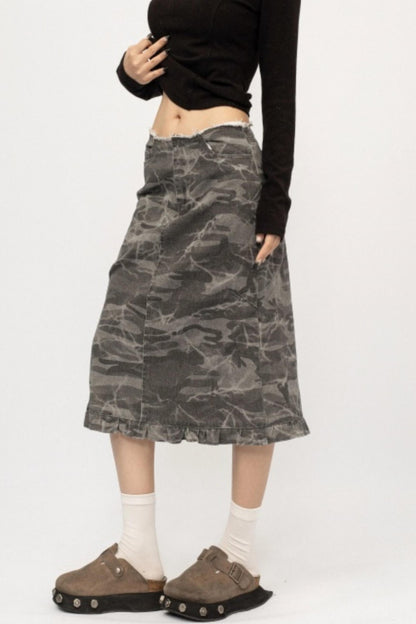 Retro Camouflage Ruffled Skirt