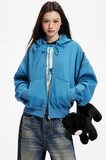 Cropped Hooded Cardigan Zip Jacket