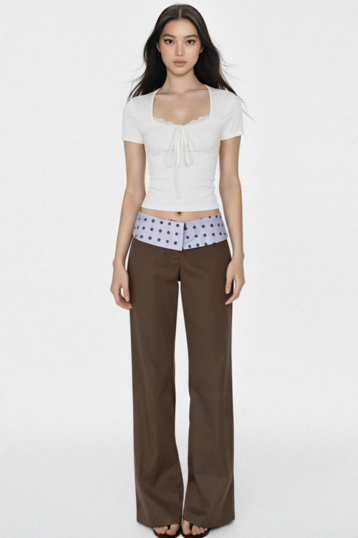 솔리드 레이스 트리밍 크롭 탑