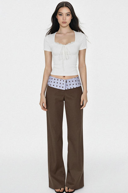 솔리드 레이스 트리밍 크롭 탑