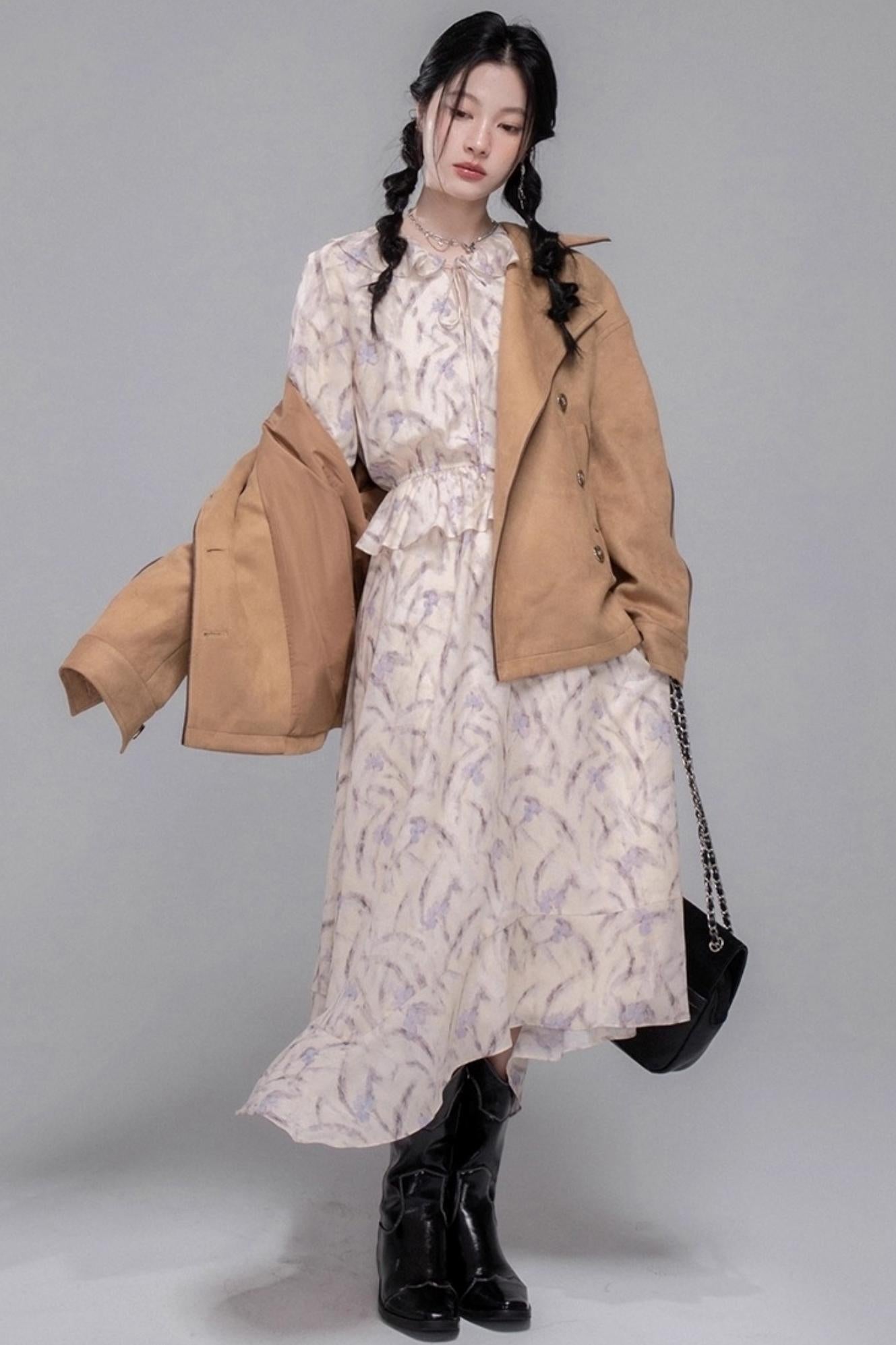 Lilac Irregular Lace Hem Dress