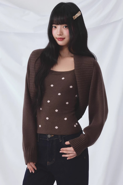 Polka Dot Knitted Cardigan Set
