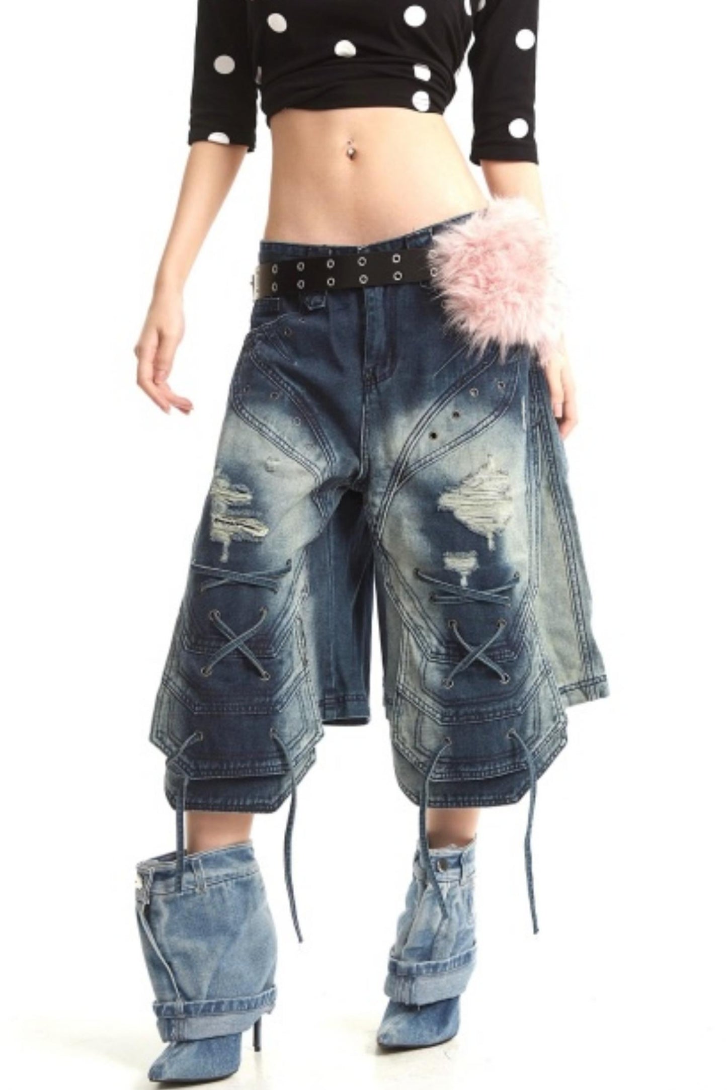 Retro Deconstructed Denim Pants
