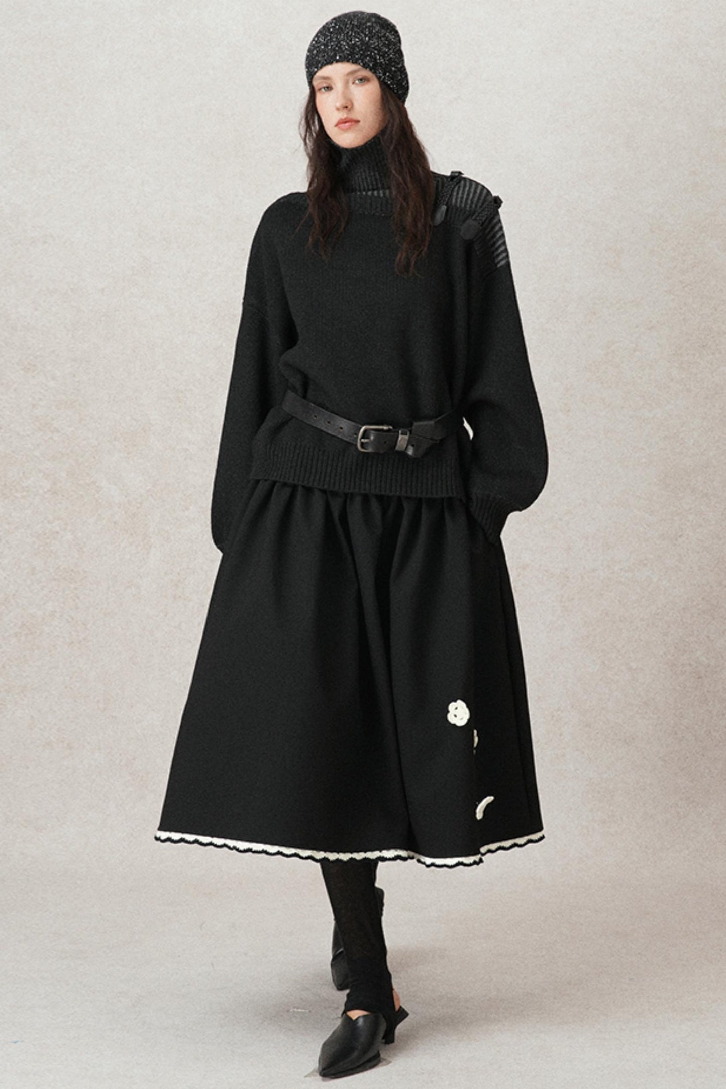 Hand-Woven Leather Loop Sweater