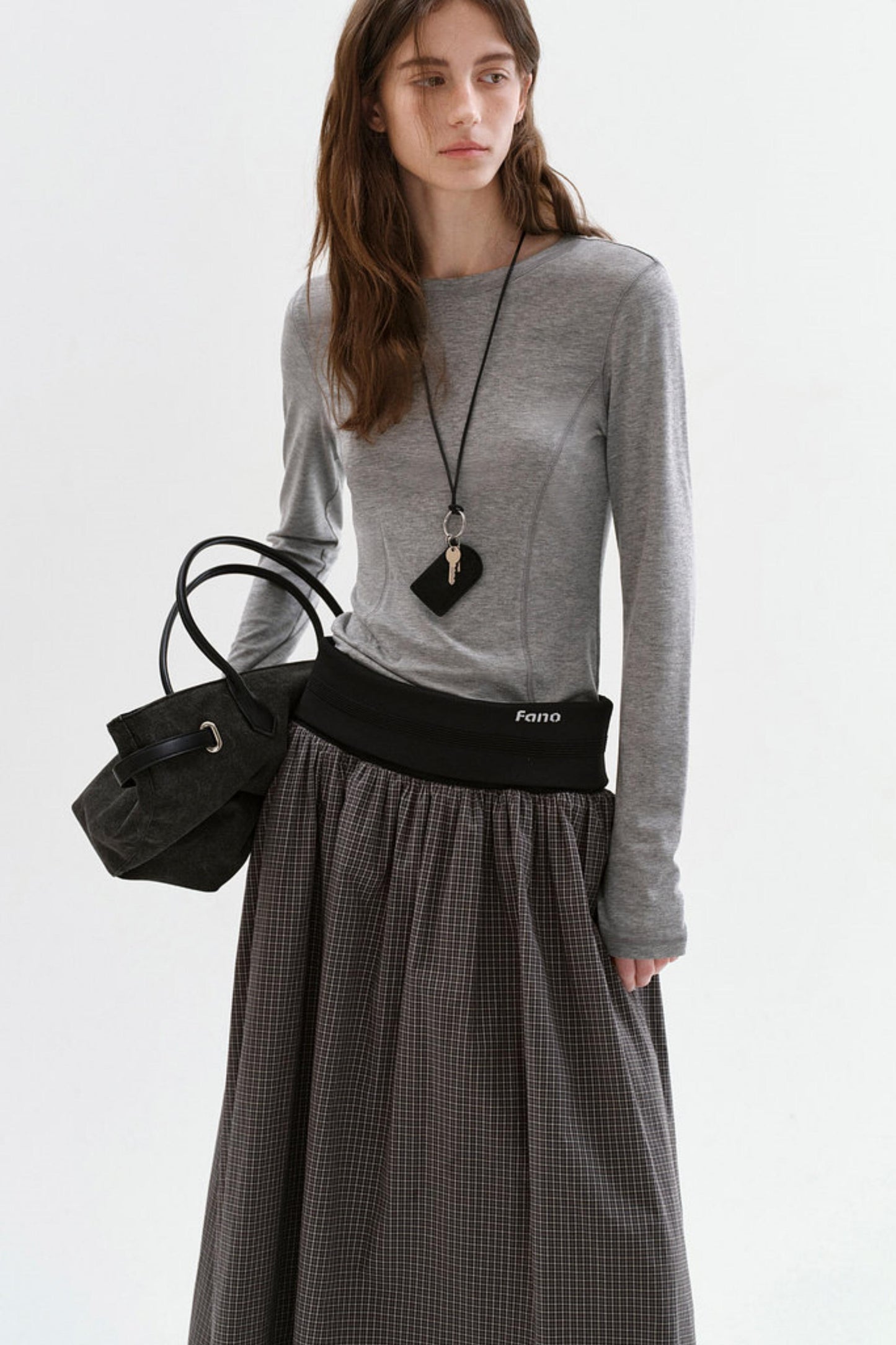 Gray Plaid Cotton A-Line Skirt