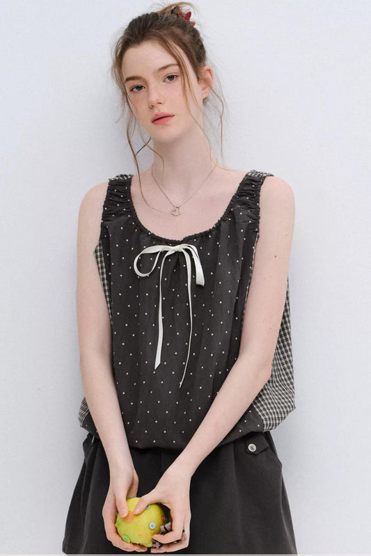 Gray Polka Dot Plaid Patchwork Vest