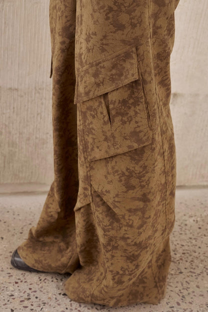 Vintage Print Loose Cargo Pants