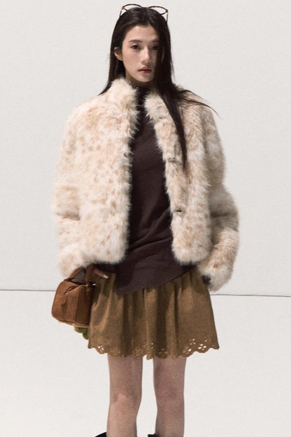 Girlish Leopard Print Fur Coat Set-Up