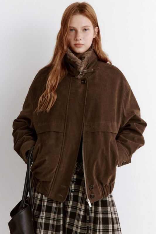 Stand Up Collar Nubuck Suede Jacket