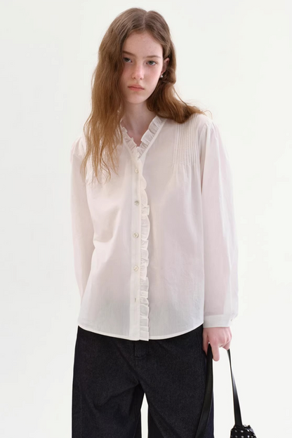 Cotton French-Style Ruffled Blouse