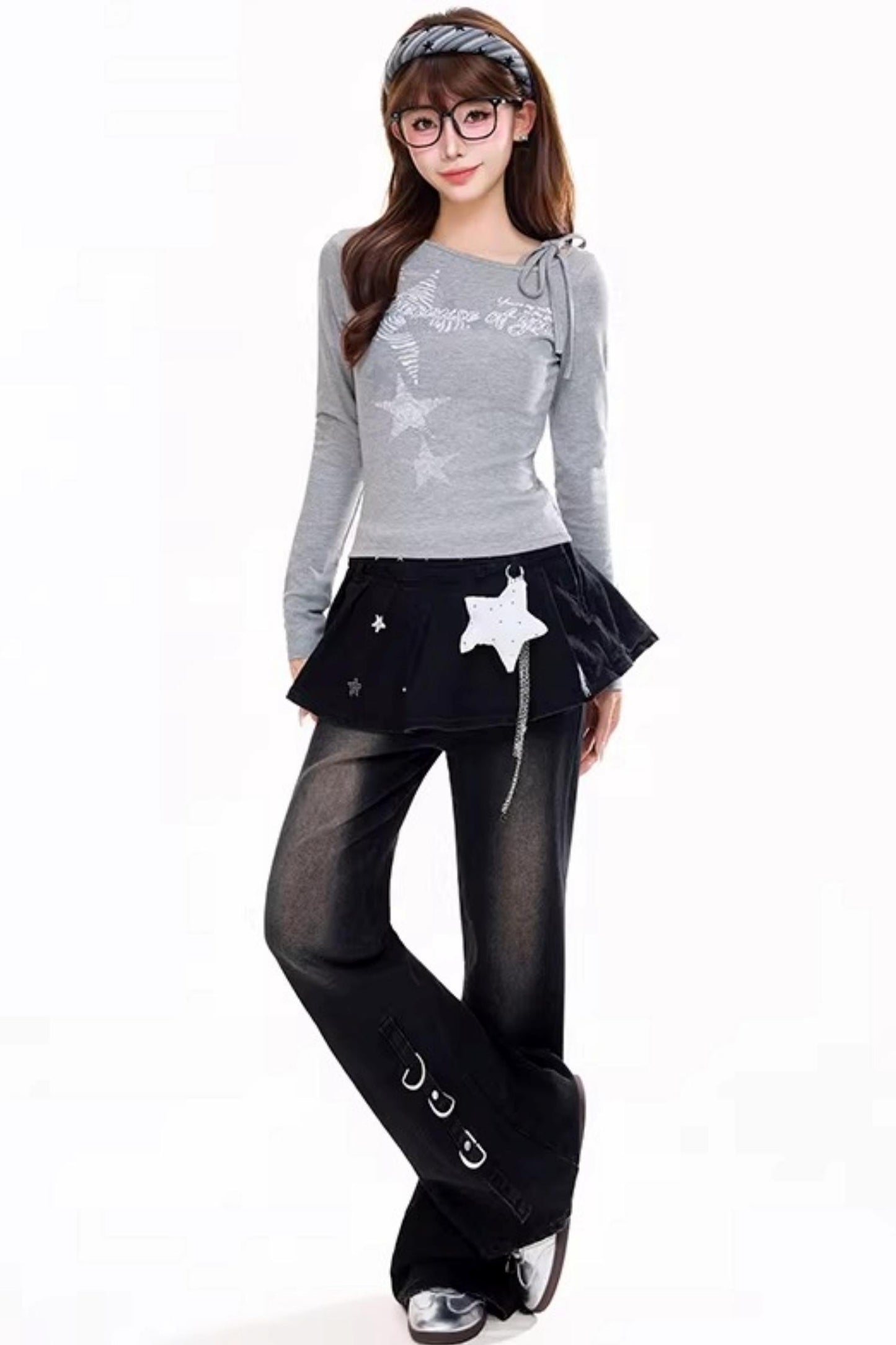 Retro Black Star Flared Pants