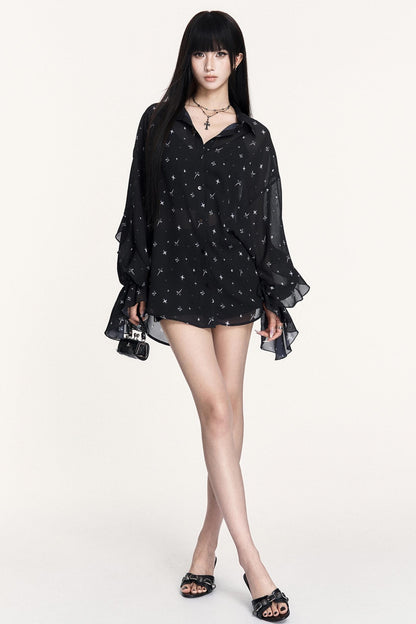 Romantic Chiffon Ruffled Long-Sleeved Top