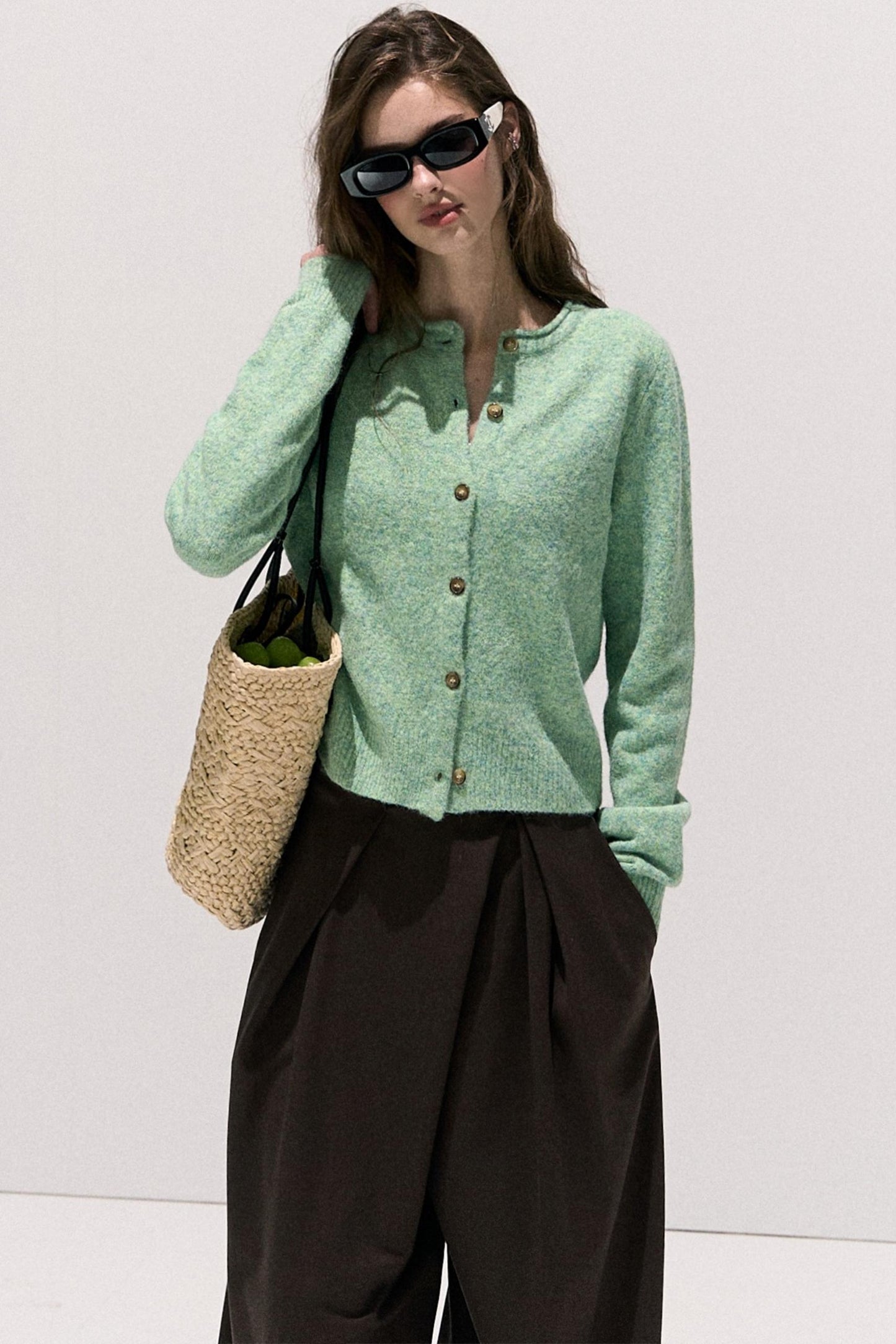 Tencel Wool Pleats Wide-Leg Pants