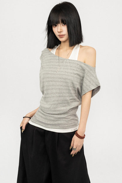 Retro-Gestreiftes-Asymmetrisches Oberteil