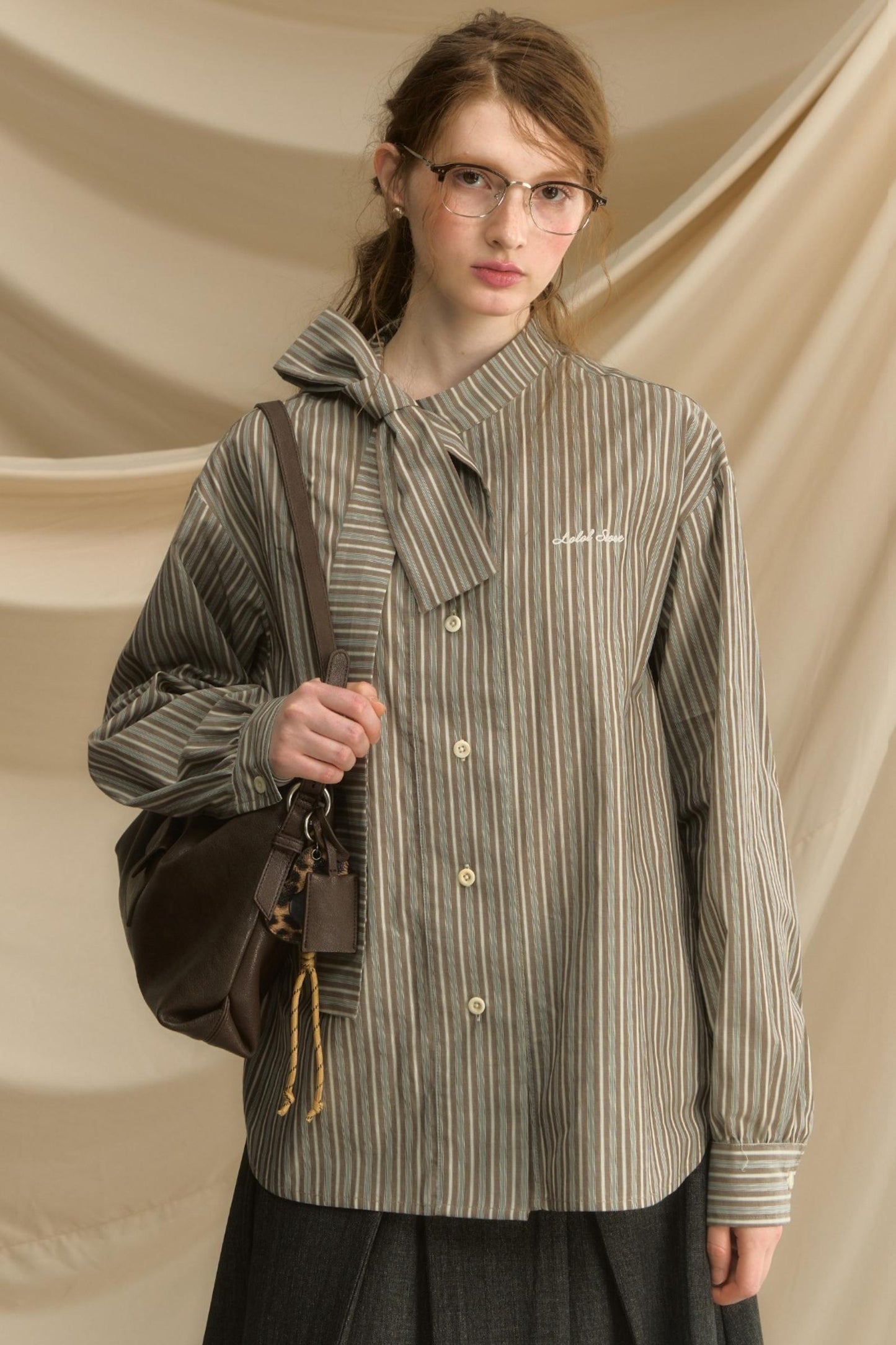 Vintage Bow Strap Striped Shirt