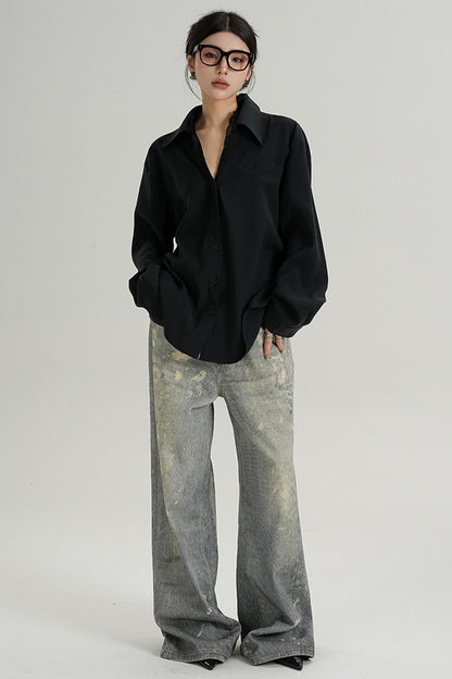 Lapel Solid Color Long Sleeve Shirt
