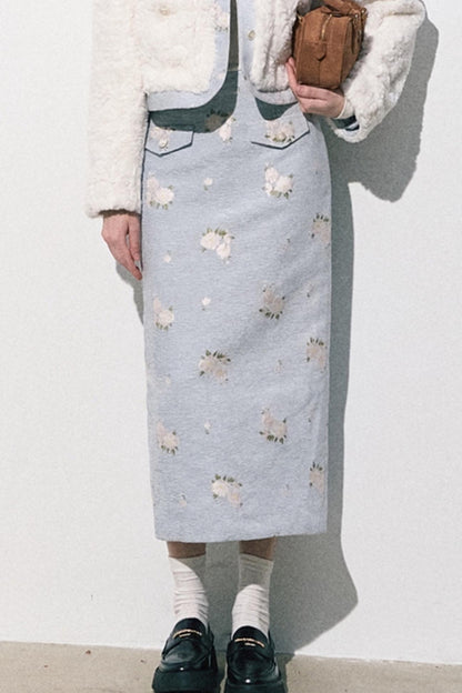 Baby Blue Jacquard Eco Fur Skirt Set-Up