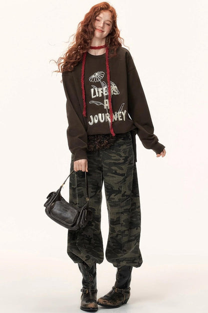 Graffiti Embroidered Color-Blocked Sweater