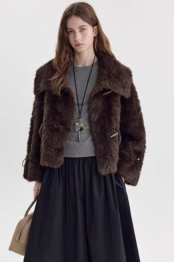 Imitation Horn Button Faux Fur Jacket
