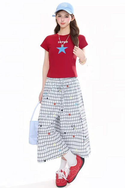 Plaid Striped Cropped Pants