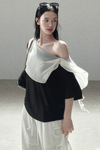 Black and White Off-Shoulder Top