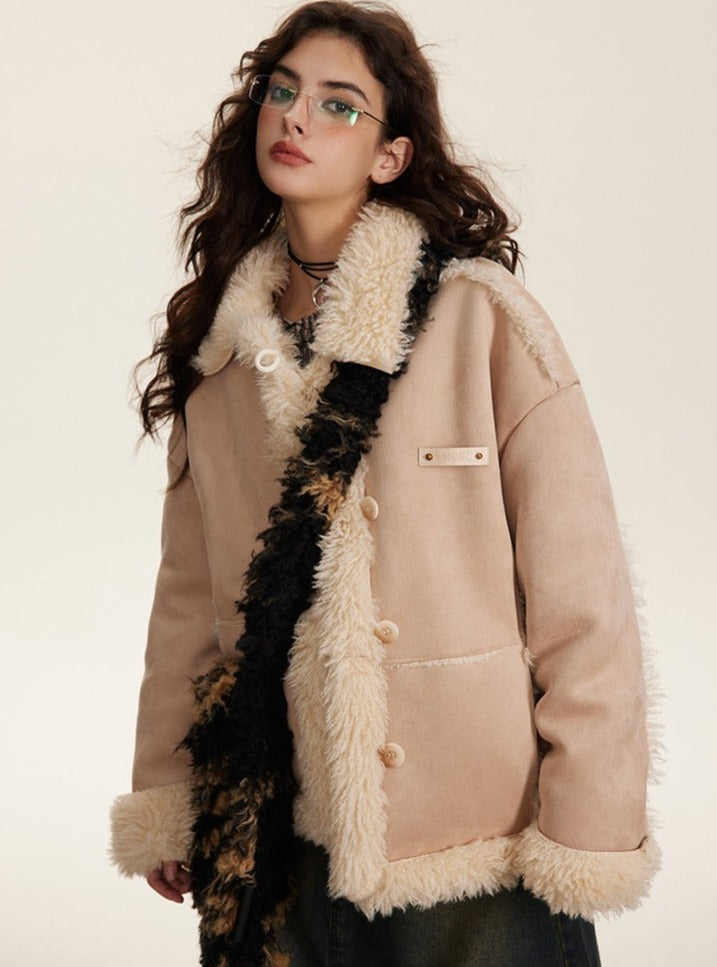 Thickened spliced wool Jacket