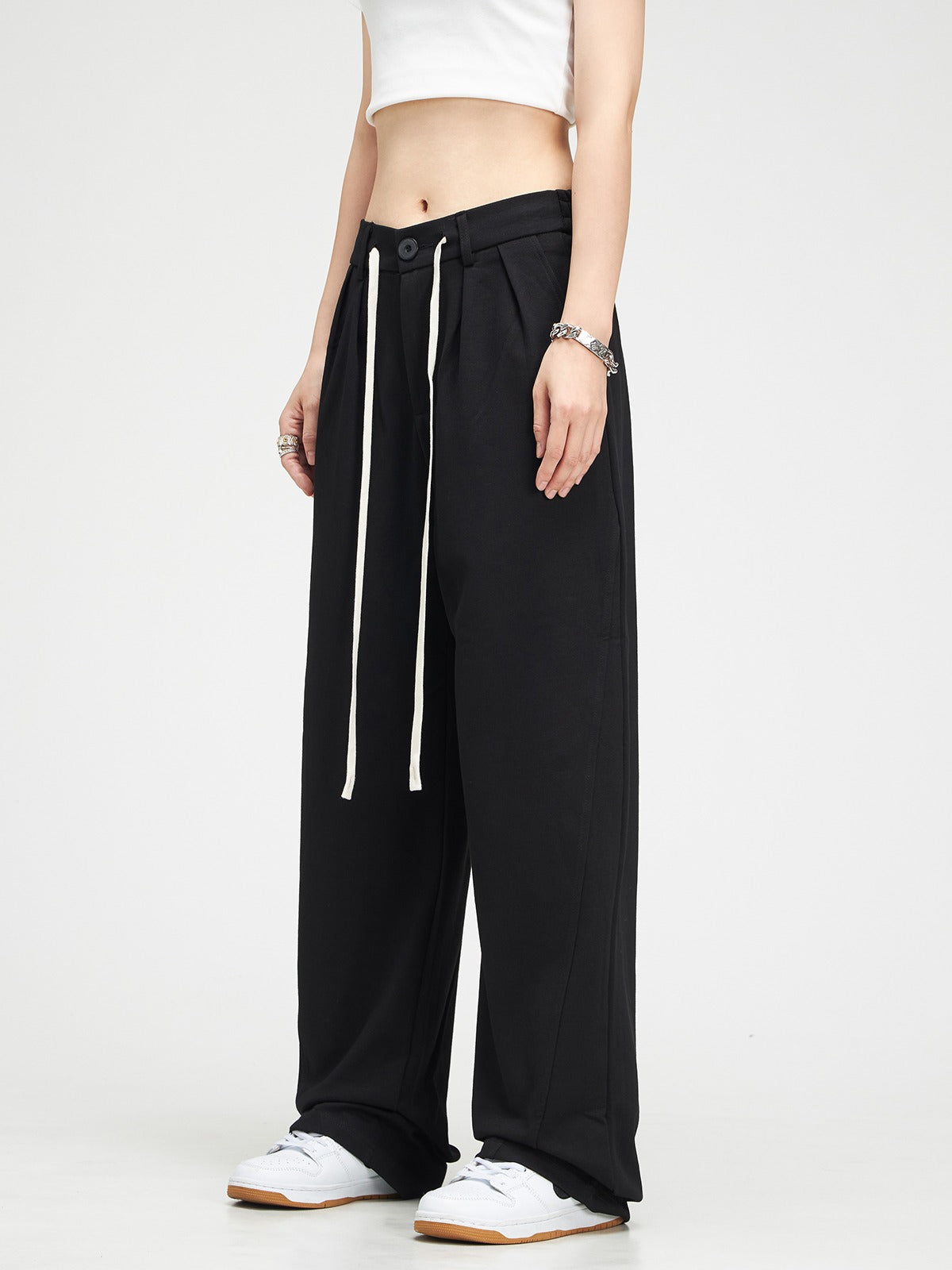 American Retro Drape Lace-up Pants