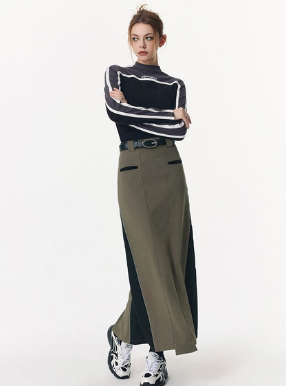 Design Sporty Patchwork Contrast Long Skirt