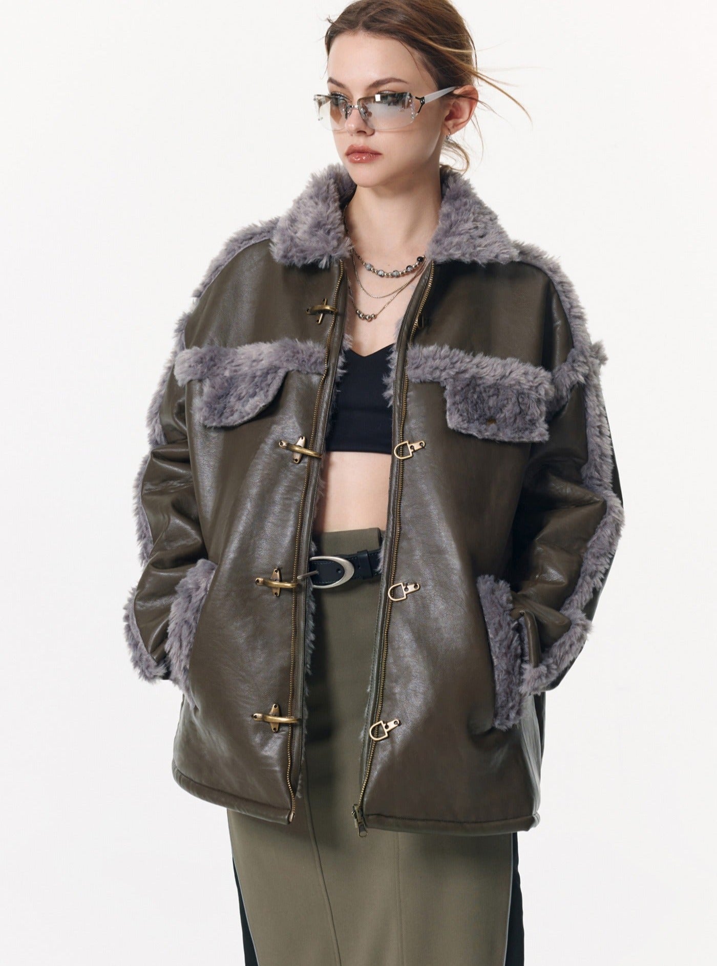 Reversible Plane Buckle Fur Jacket