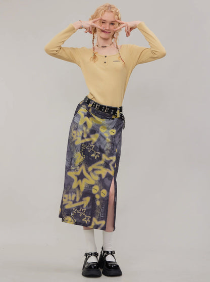 American vintage mid-length split skirt