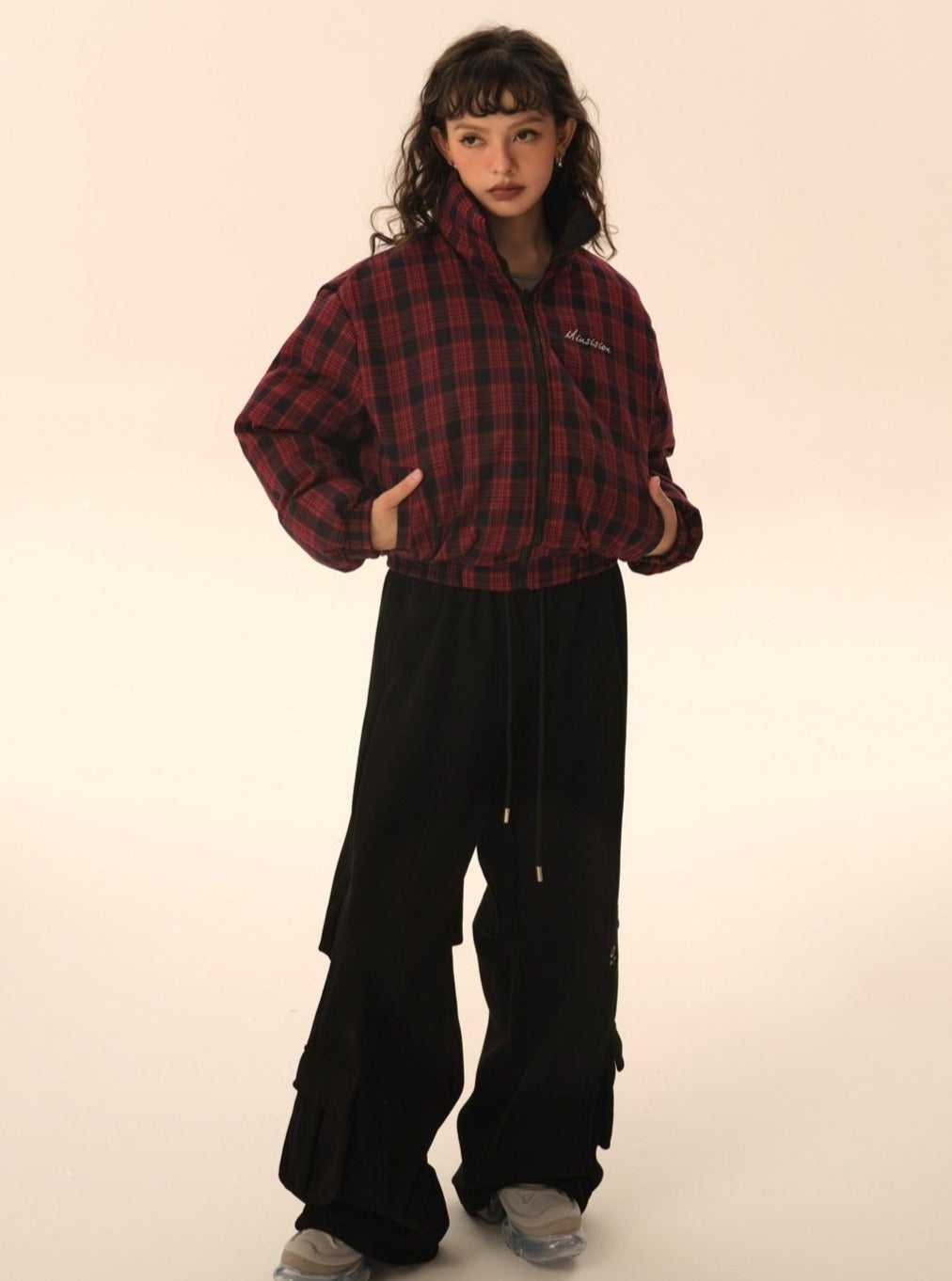 two-sided plaid short cotton jacket