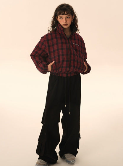 two-sided plaid  short cotton jacket