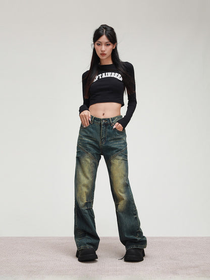 American Washed Distressed Straight Pants