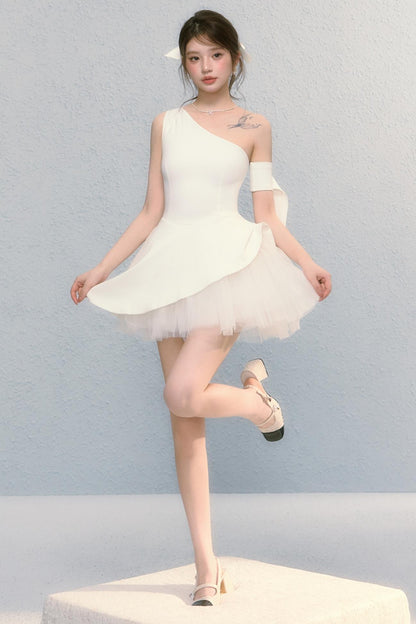 Pure White Ballet Mesh French Puffy Dress
