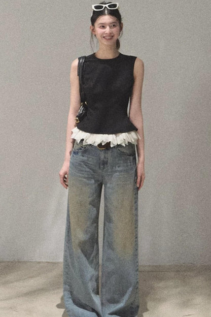 Vintage Hand-Painted Jeans Set