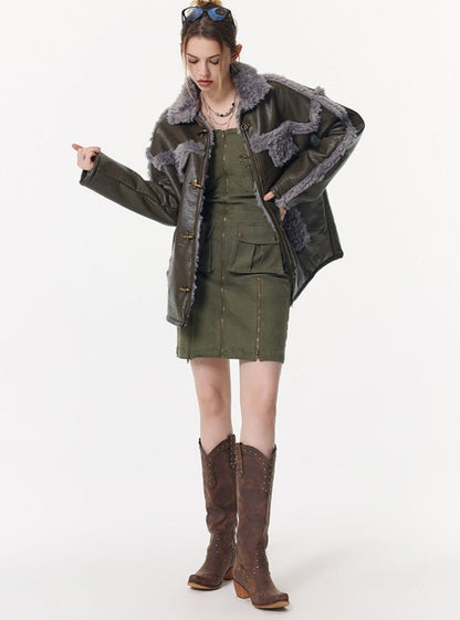 Reversible Plane Buckle Fur Jacket