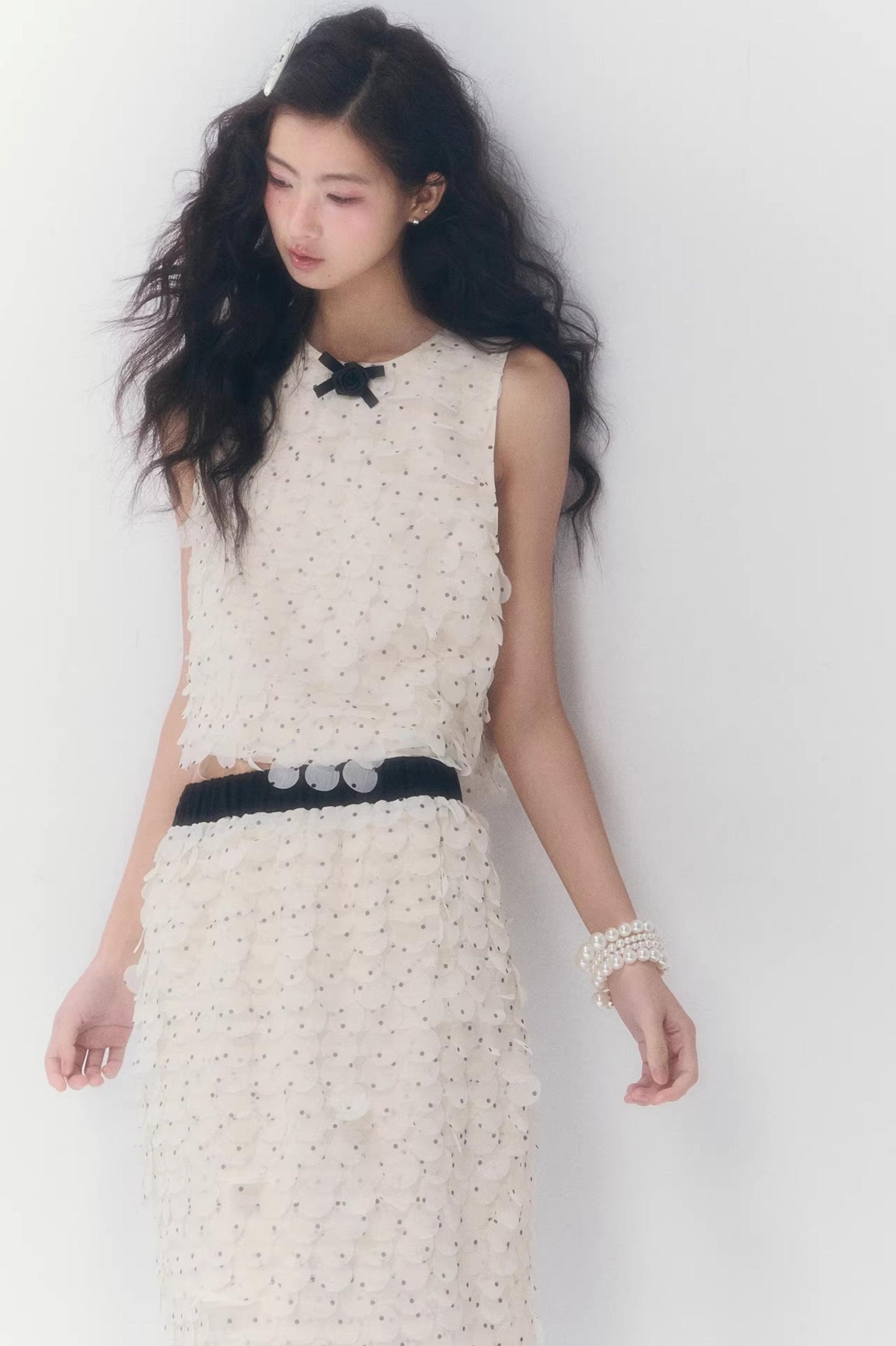 French Polka Dot Chiffon Matching Set