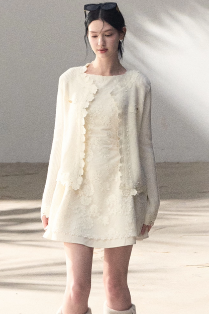 Wool Blend Embossed Floral Dress